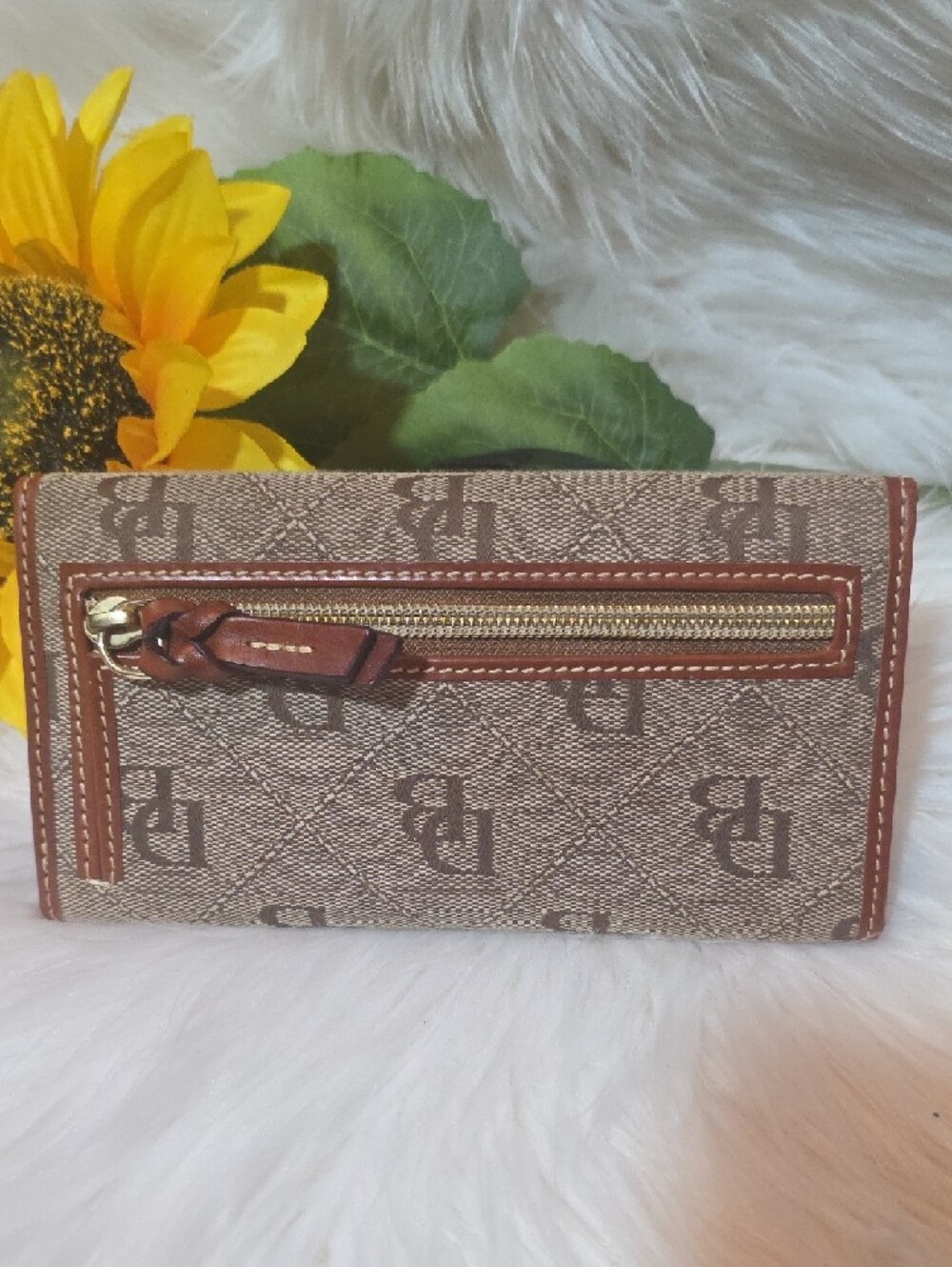 Dooney & Bourke Beige and Brown Signature Continental Wallet - Picture 3 of 13